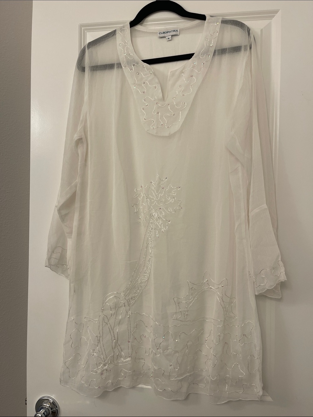 Cleopatra Sheer Ivory Beaded V-Neck Tunic